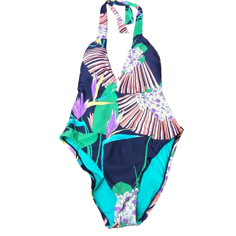 NEW Trina Turk Midnight Paradise V Plunge Swimsuit Sz 10 One Piece Stunning NWOT